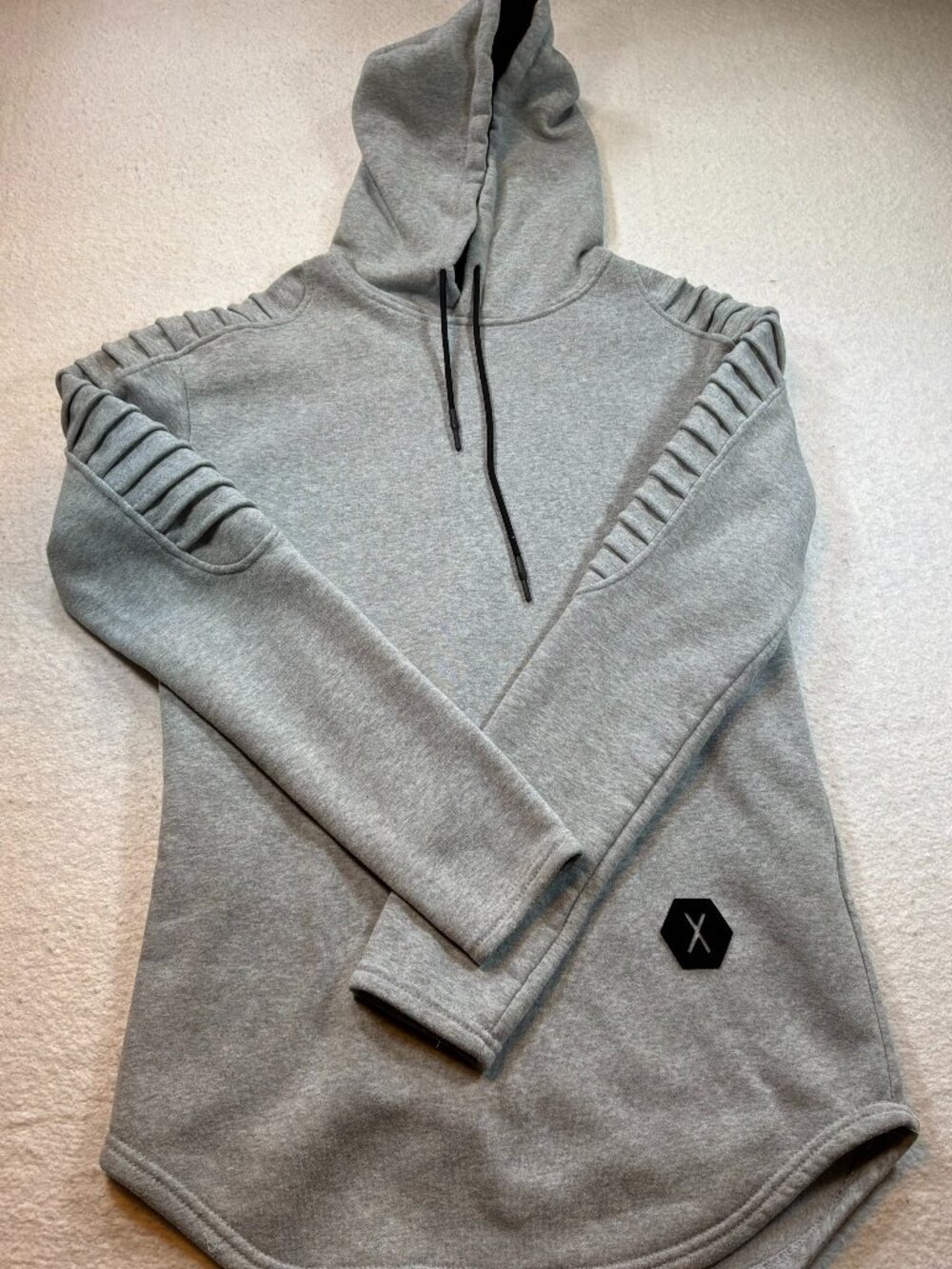 Buckle Grey Textured Sleeve Fleece Pullover Hoodie Mens M
